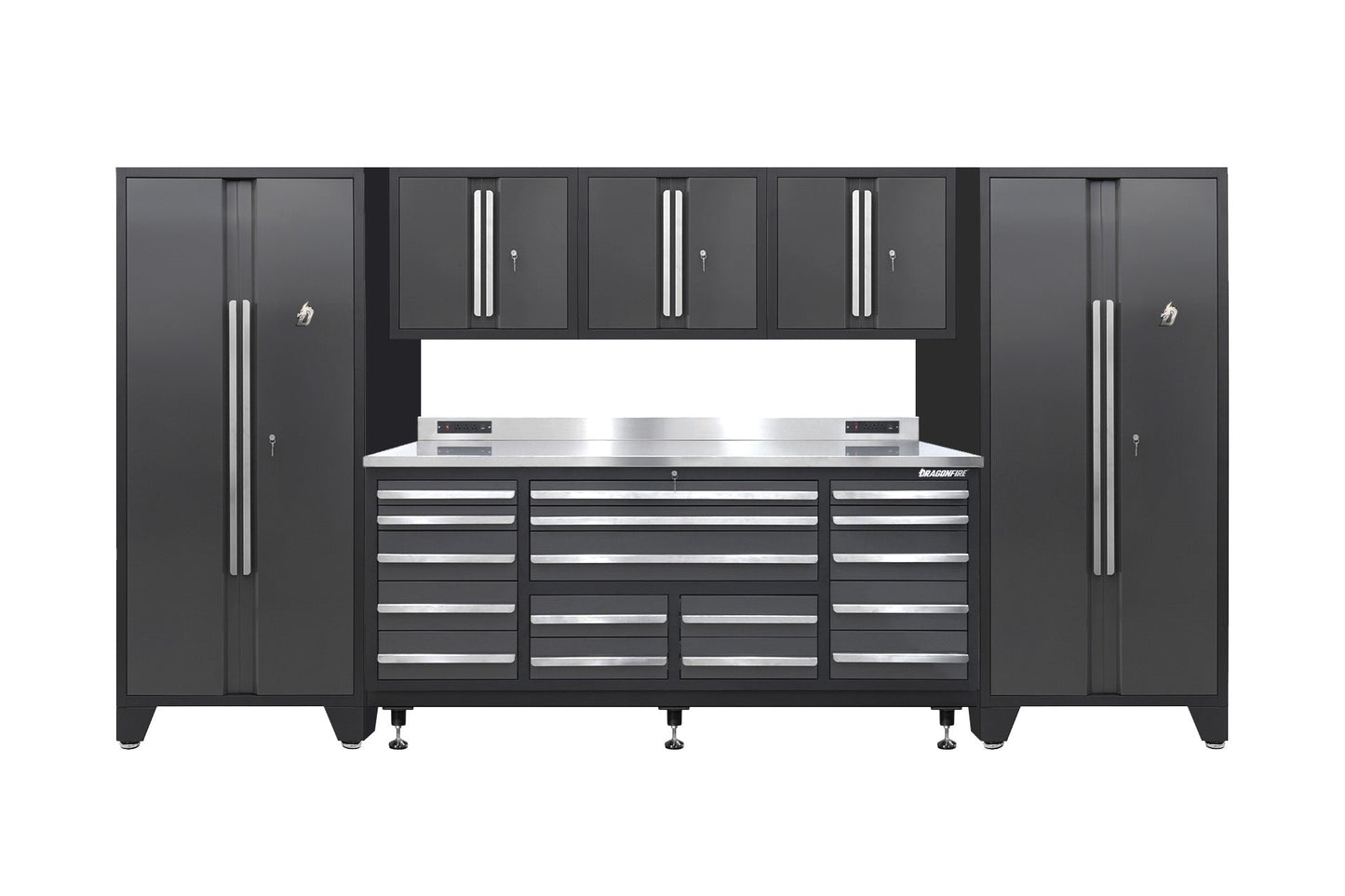 Pro Series 17 Drawer Workbench Package - Workbench, Wall Cabinets & Locker Cabinets